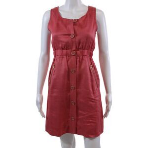 Shipley & Halmos Womens Button Frotn Scoop Neck Silk Mini Dress Pink Size 2